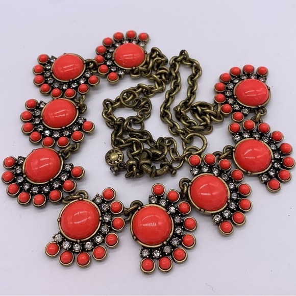 J. Crew Bright Coral Jeweled Necklace - Picture 2 of 3